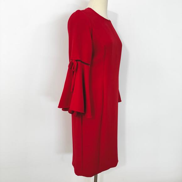 Oscar de la Renta Wool Silk Mini Sheath Dress Flared Sleeves Red Size 16 - Picture 7 of 16